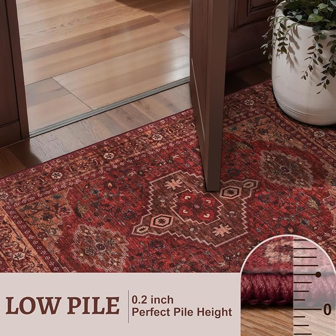 Tangsoo 10x14 Area Rugs for Living Room, Washable Large Area Rugs Oriental Vintage Indoor Non Slip Print Carpet Soft Low Pile Rug Foldable Floor Rug for Bedroom Dining Room Dorm Dark Red