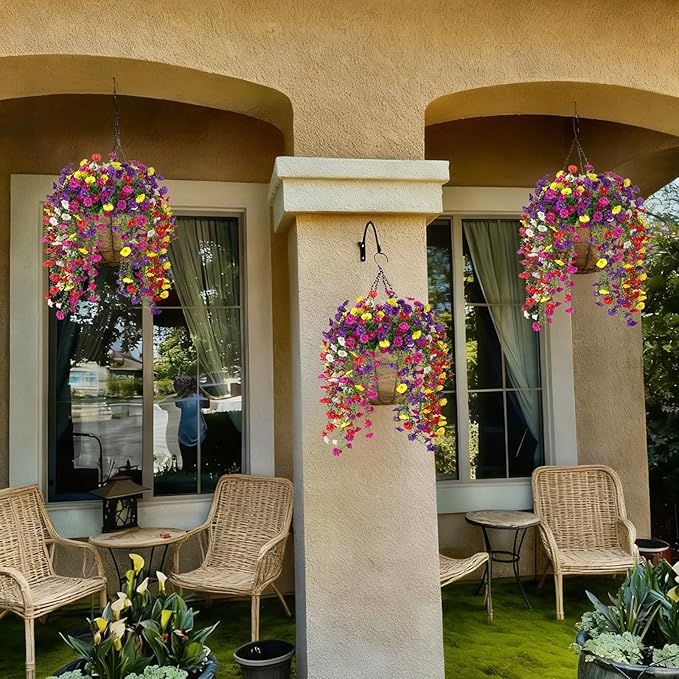 Fake Artificial Hanging Morning Glory Flowers for Outdoor Planters Porch Pation Decoration,8 Bundles UV Resistant Silk Faux Flowers with Realistic Eucalyptus Plants for Home Office Garden Decor