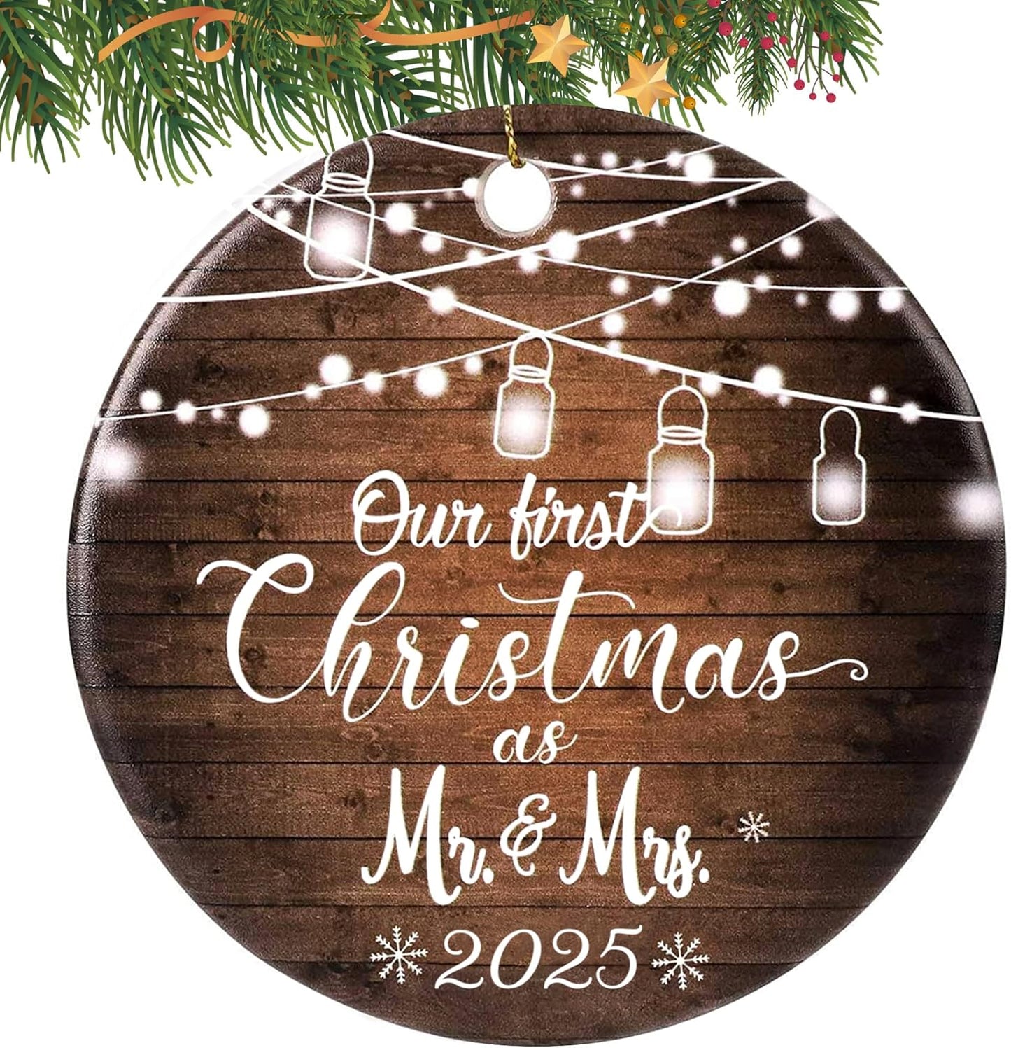 Wedding Gifts for Couples 2025, First Married Christmas Ornament, Mr and Mrs Gifts, Bridal Shower Gift for Bride, Couple Gift for Newlyweds (Ceramic Ornament)