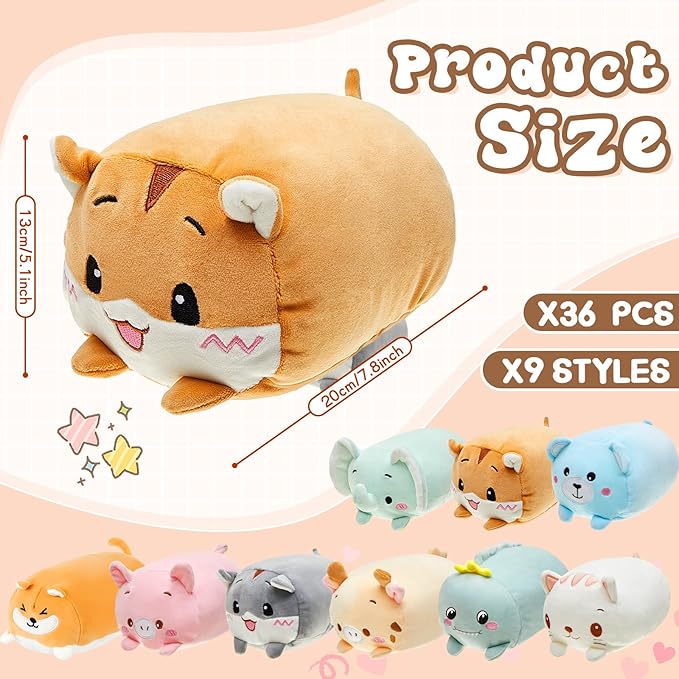 Leitee 18 Pcs Stuffed Animals Plush Bulk 8 Inch Cute Plushies Toys Plush Pillow for Boys Girls Birthday Gifts Box Toys for Classroom Prize Kids Party Favors Valentines Gifts in Bulk (Cute Animal)