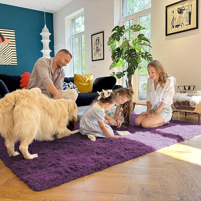 OLANLY 2x6 Machine Washable Runner Rugs for Hallway, Soft Fluffy Shaggy Bedside Rugs for Bedroom, Living Room, Indoor Floor Carpet for Kids Girls and Boys, Home Decor Aesthetic, Dark Purple