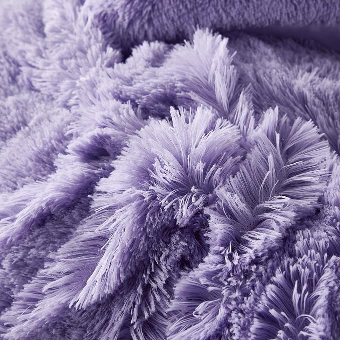Faux Fur Velvet Fluffy Bedding Duvet Cover Set Down Comforter Quilt Cover with Pillow Shams, Ultra Soft Warm (Lilac, Queen)