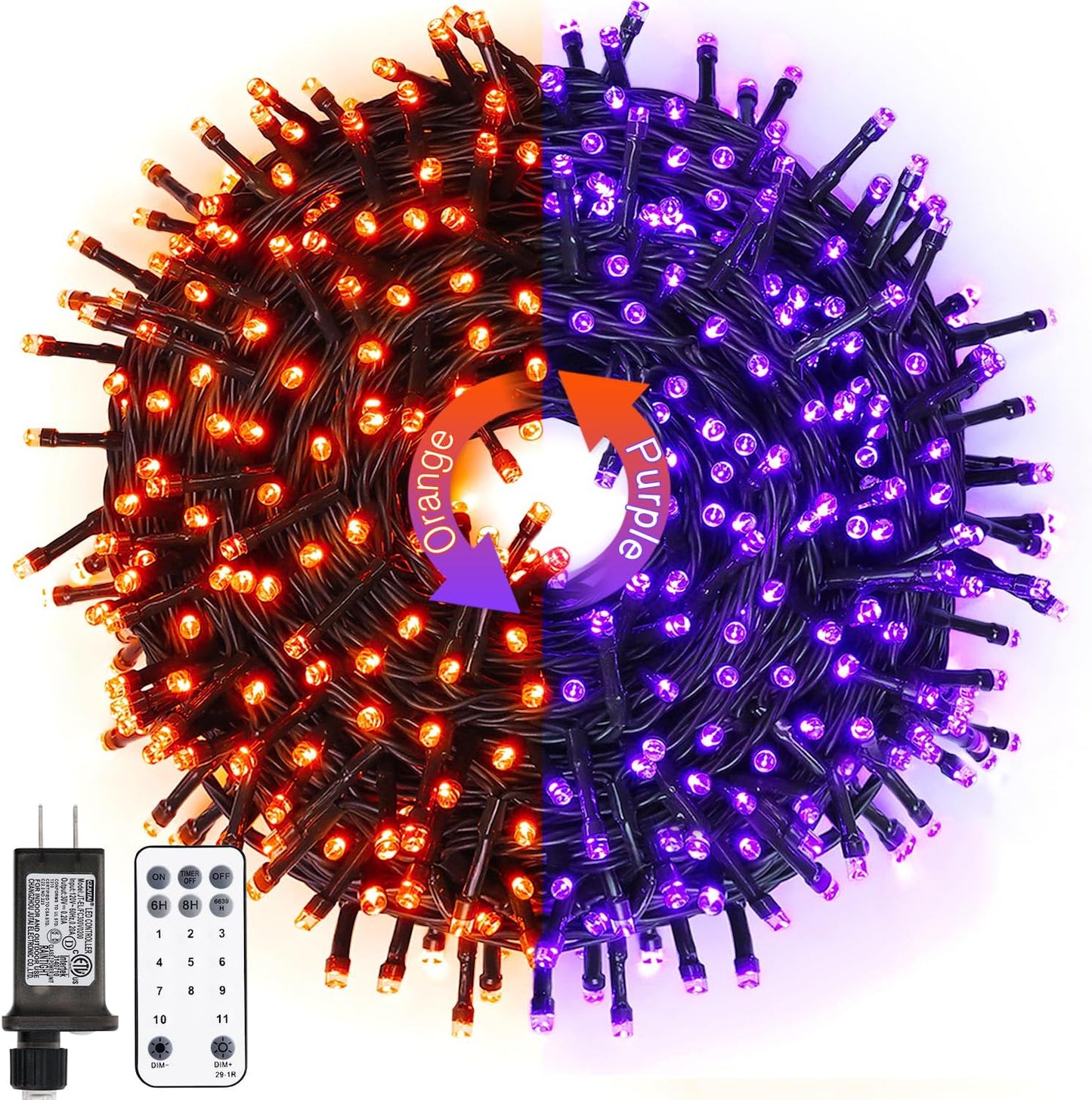 JMEXSUSS 200 LED Orange and Purple Halloween Lights Plug in, 66ft Connectable Color Changing Christmas String Lights with Remote, Outdoor Waterproof Tree Lights for Yard Halloween Decor