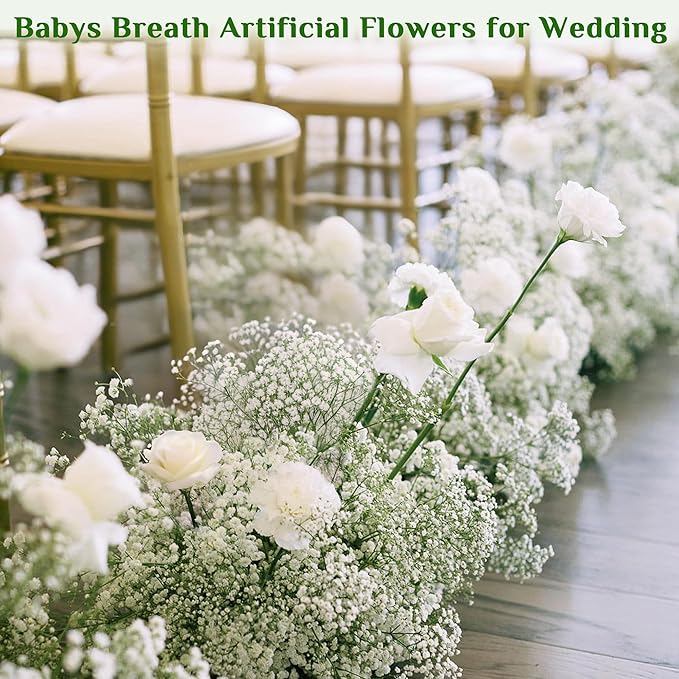 MARTINE MALL 108 Pcs Babys Breath Artificial Flowers, White Baby Breath Flowers Artificial Bulk Real Touch Fake Babys Breath Flowers Faux Gypsophila for Wedding Party Home Floral Arrangement Decor