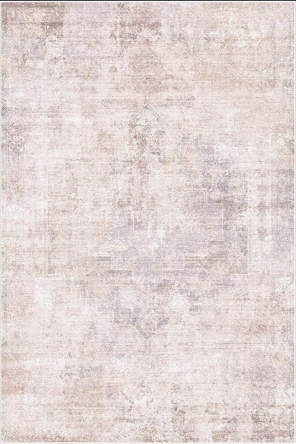 Hazo Haus Modern Pink and Grey Rugs for Bedroom Girls - Abstract 6x9 Area Rug for Living Room, Dining Room Under Table, Thin & Soft Washable, Print Distressed Medallion Pattern