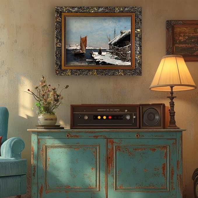 Akfado Ornate Canvas Frame for 24x36 Oil Painting, Classic Ornate Art Frame for Old Prints Artwork, Vintage Gold Wall Decor for Bedroom Dining Room Kitchen (No Front Cover & Backboard)