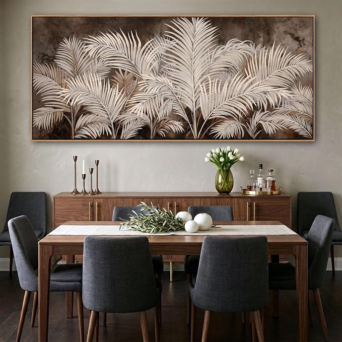 Boho Wall Art in Modern Brown, Minimalist Canvas Artwork for Living Room,Framed Large Wall Art for Bedroom Wall Decor - Textured Decorative Neutral Wall Pictures 31×70IN