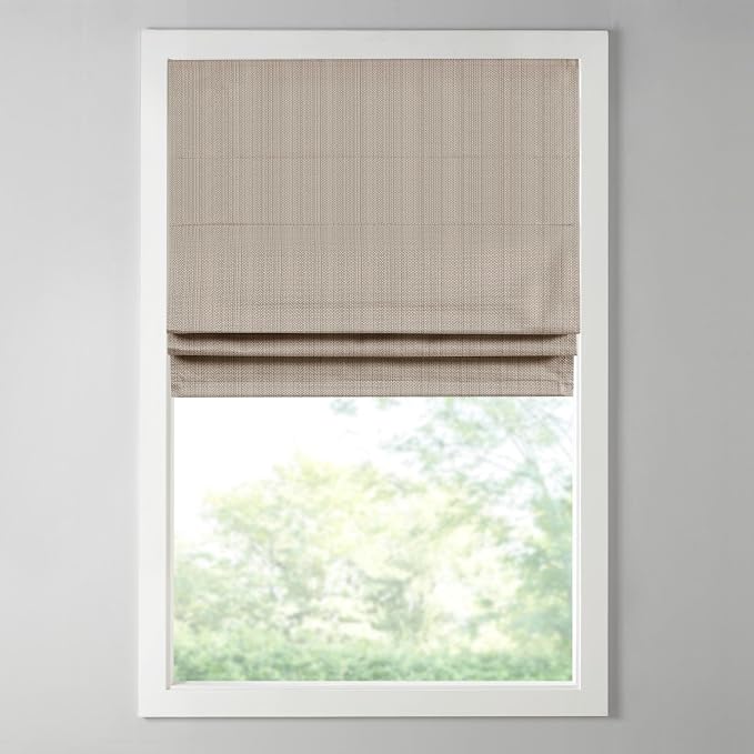 Madison Park Galen Cordless Roman Shade, 23"W x 64"H, Sheen Taupe – Room Darkening, Thermal Insulated, Energy Efficient Window Blind with Subtle Sheen Basketweave Fabric for Privacy