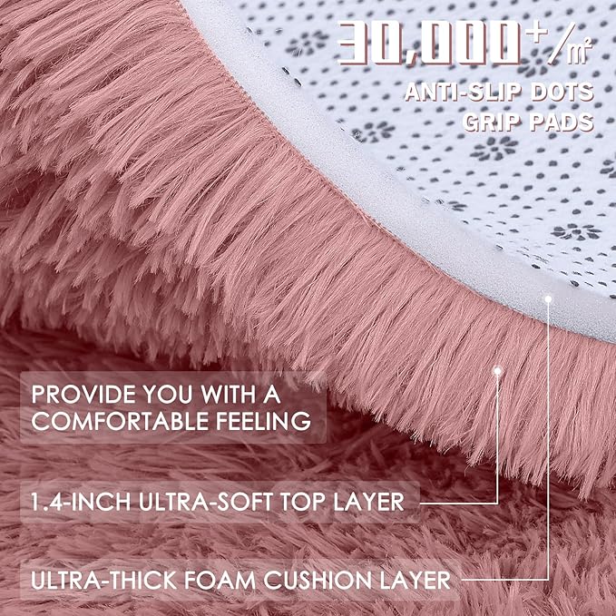 OLANLY 2x4 Machine Washable Runner Rugs for Hallway, Soft Fluffy Shaggy Bedside Rugs for Bedroom, Living Room, Indoor Floor Carpet for Kids Girls Boys, Nursery Rooms, Home Decor Aesthetic, Pale Pink