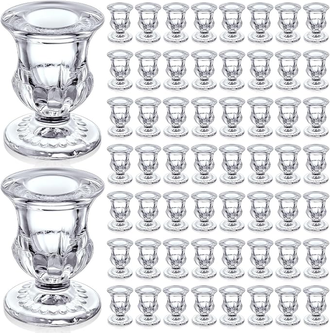 Clear Glass Candlestick Holders Taper Candle Holder Bulk 2.5 Inch Candle Stick Holder for Table Centerpiece Mantel Wedding Housewarming Gift Rustic Vintage Valentines Dinning Decoration