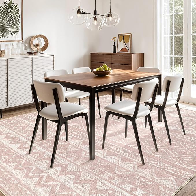 cotiled 10x14 Area Rug Living Room: Washable Boho Rugs with Non Slip Backing Large Soft Indoor Stain Resistant Carpet for Bedroom Farmhouse Dining Room Lightweight Home Decor Lotus Pink