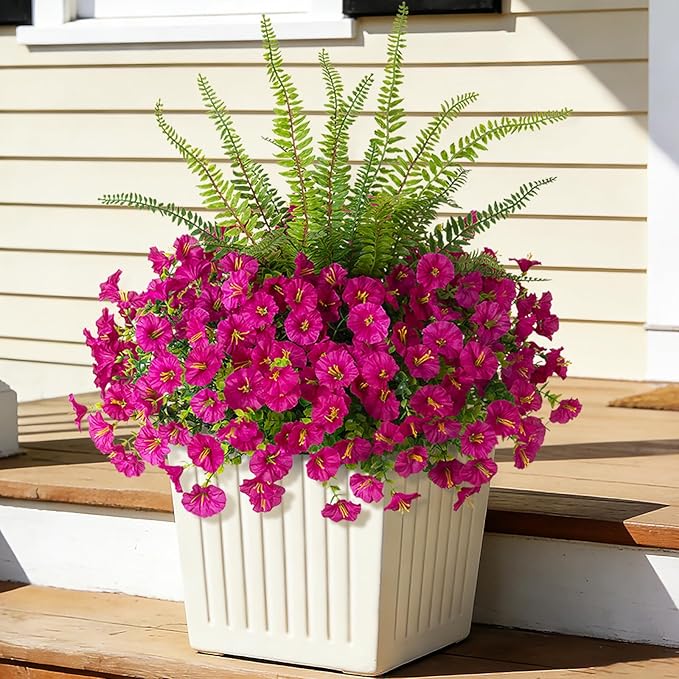 Hrobek Artificial Flowers for Outdoors Faux Plants Outside Indoor,UV Resistant Silk Fake Petunia Ferns for Home Patio Garden Back Yard Front Porch Decor(13 Bunches,Light Purple)