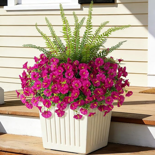 Hrobek Artificial Flowers for Outdoors Faux Plants Outside Indoor,UV Resistant Silk Fake Petunia Ferns for Home Patio Garden Back Yard Front Porch Decor(13 Bunches,Light Purple)