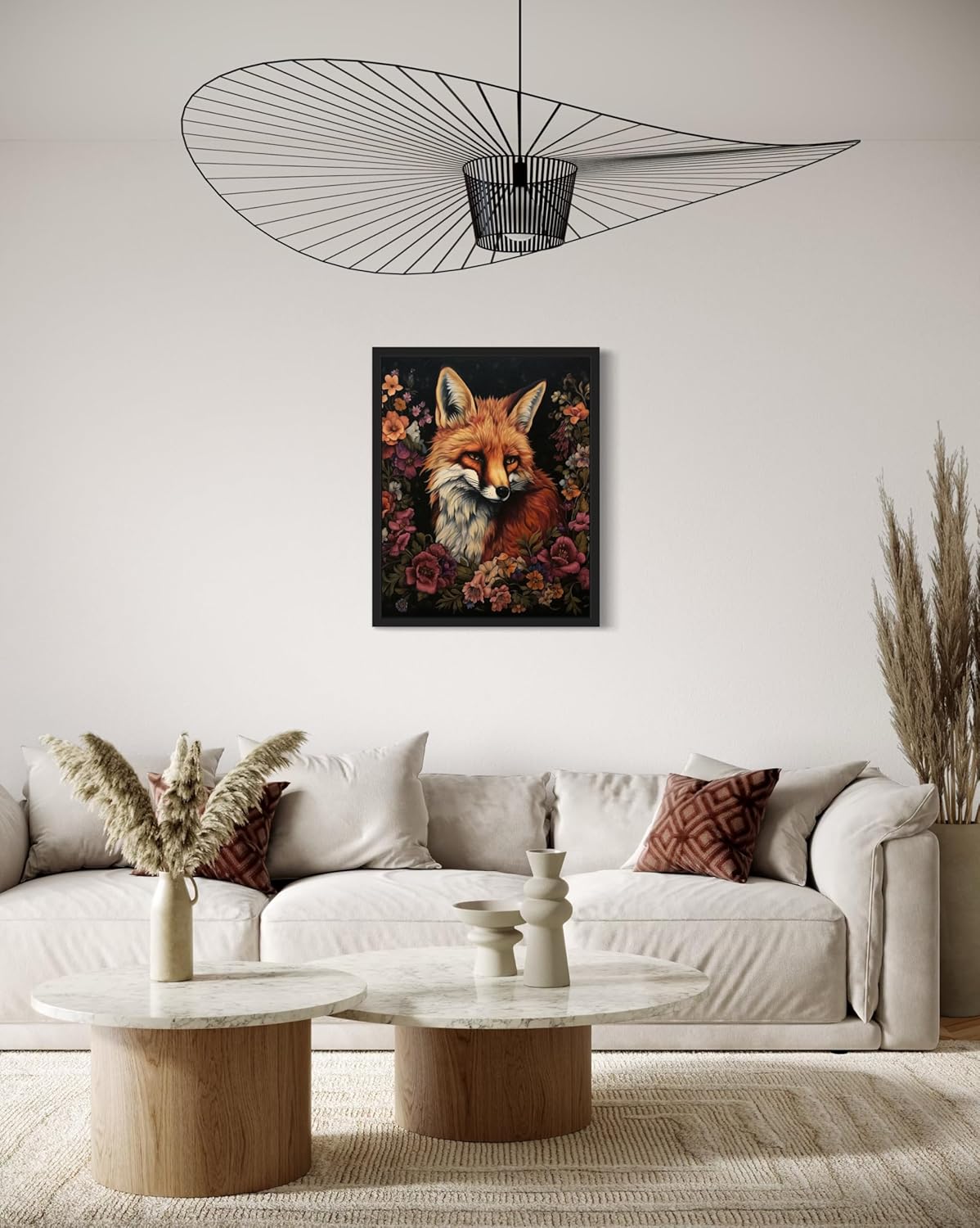 Fox and Flower Poster Art Print, Halloween Scary Vintage Wall Art Academia Spooky Painting Decoration for Horror Prints, Gothic Posters Bedroom Decor 89 (Fox and Flower, 8 x 10 inches, Black Frame)
