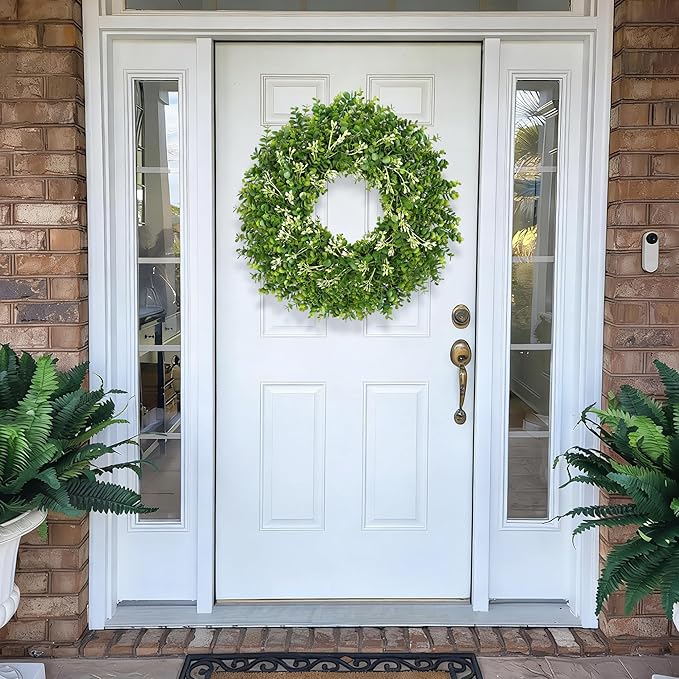 26 Inch Large Greenery Eucalyptus Boxwood Wreaths Artificial Easter Summer Spring Wreaths for Front Door Outdoor All Season Spring Decorations for Home Porch Room Window Wall Farmhouse (Berries)