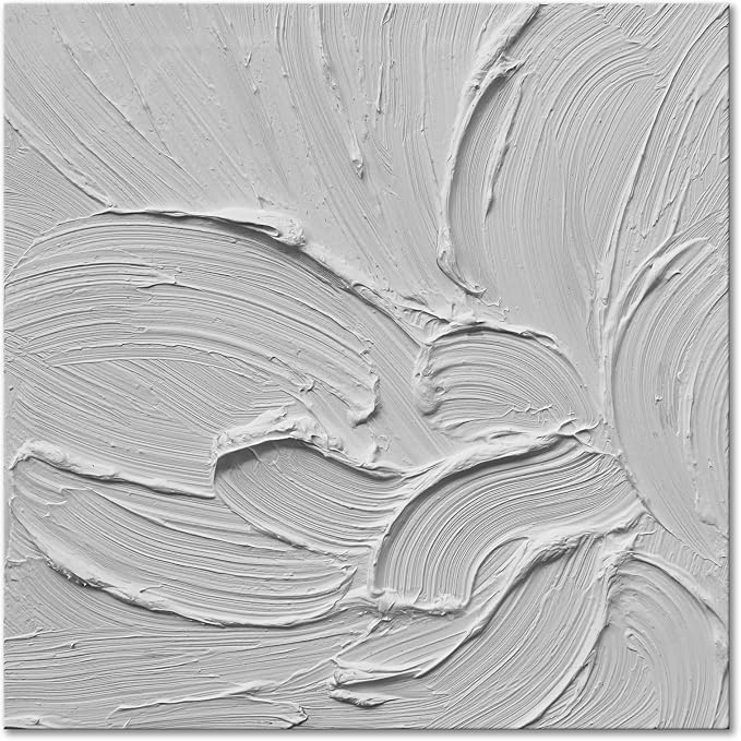 zoinart Hand Painted White Canvas Wall Art, 20x20 Inches Abstract Thick Textured Painting, Plaster Wall Art