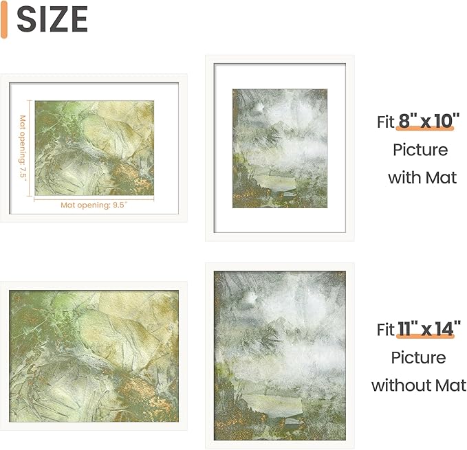 upsimples 11x14 Picture Frame, Display Pictures 8x10 with Mat or 11x14 Without Mat, Wall Hanging Photo Frame, White, 1 Pack