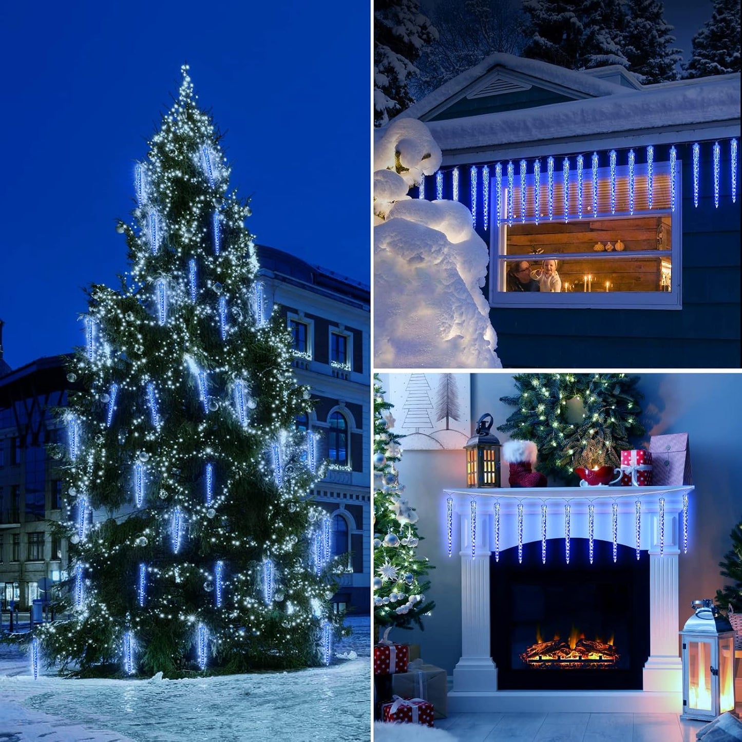 Icicle Lights Outdoor, 19.8Ft Meteor Shower Lights with 20 Tubes, Snowfall Shooting Star Light Effect, Falling Cascading Crystal Christmas Decorations for House, Eave, Roofline, Patio, Blue