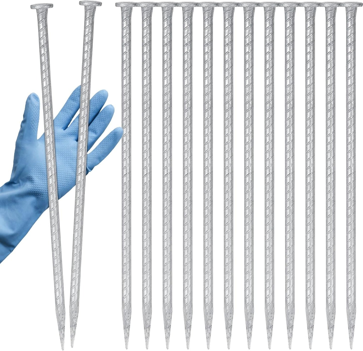 Tandefio 12 Pcs 14 Inch Rebar Stakes, 1/2 Inch Diameter Threaded Galvanized Steel Ground Anchors Plant Support Garden Stakes, Heavy Duty Metal Landscape Spikes for Speed Bump Tent