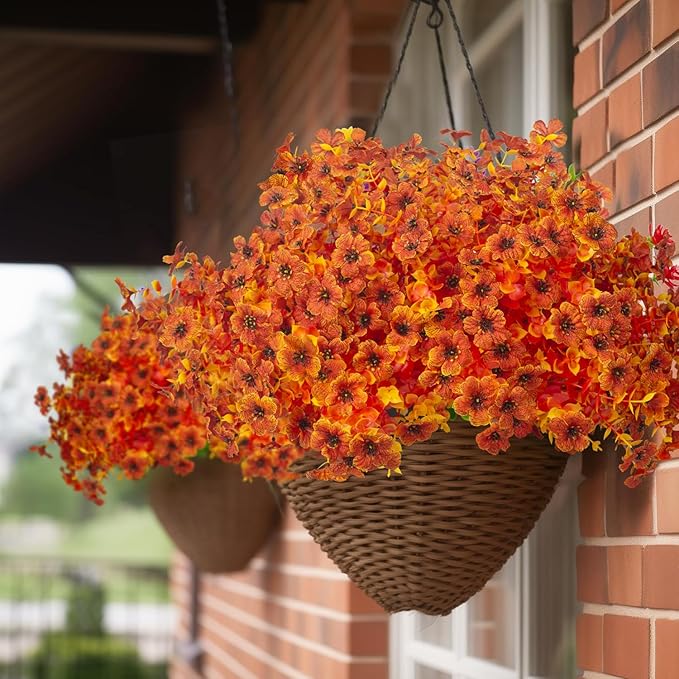 Grunyia 16 Bundles Artificial Fall Flowers for Outdoors Fake Plants UV Resistant Plastic Plants Shrubs Bushes for Home Fall Front Door Porch Garden Autumn Decor (Fall Red)
