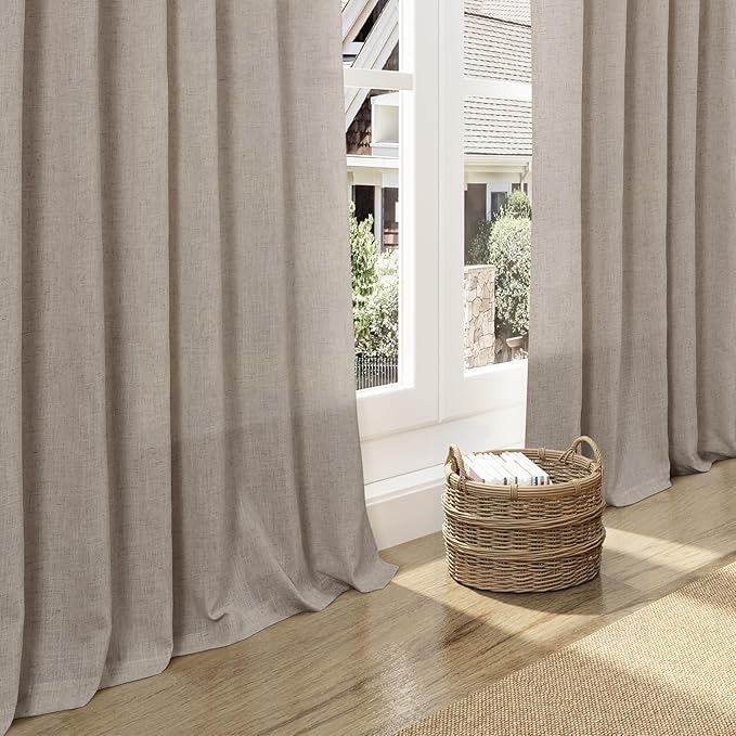 Nanspring Ecru Curtains 63 Inch Length for Living Room Linen Blend Luxury Light Filtering Semi Sheer Curtain Back Tab Rustic Decor Natural Farmhouse Elegant Boho Drapes for Bedroom 52x63, 2 Panels
