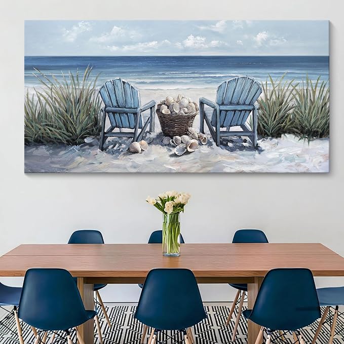 HGUAOA Coastal Wall Art - Large Landscape Wall Pictures for Living Room, Bedroom Pictures, Ocean Beach Artwork, Blue Wall Art, Above Bed Decor, Coastal Landscape Beach Pinting