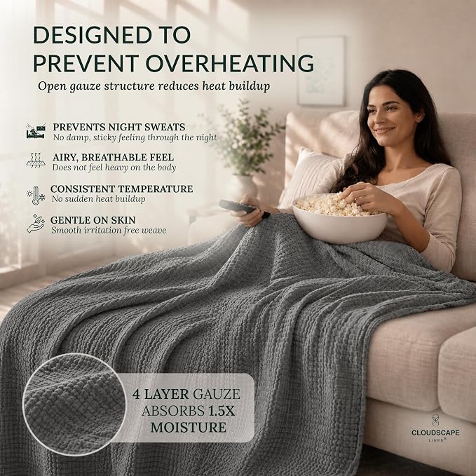 CLOUDSCAPE 4 Layer Muslin Blanket for Adults - 100% Cotton Throw Blanket - 50"x70" Oversized Gauze Throw for Sofa, Couch - Soft Lightweight Breathable Muslin Cotton Throws for Summer - Sharkskin
