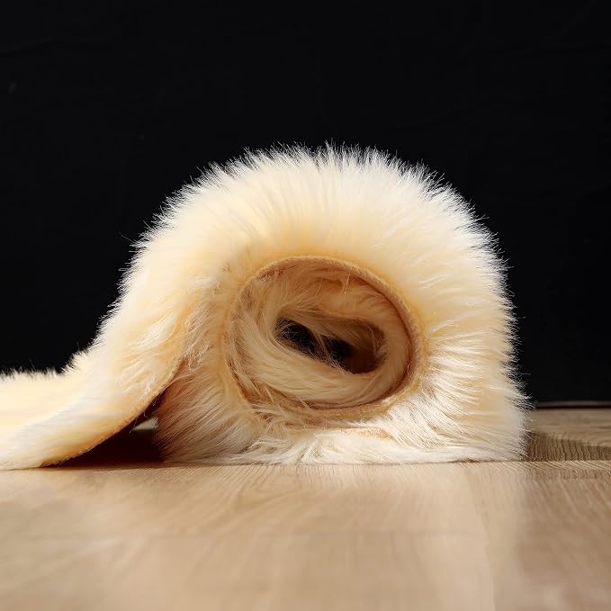 Faux Fur Sheepskin Runner Rug Beige 2x6 ft Ultra Soft Shaggy Plush Fluffy Fuzzy Area Carpet Decorative Chair Cover Floor Mat for Bedroom Sofa Living Room Bedside