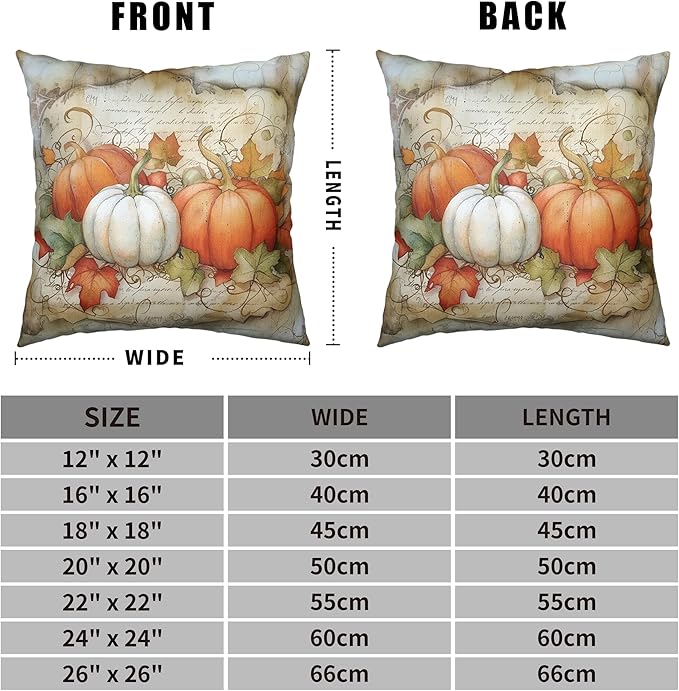 Watercolor Fall Outdoor Pillow Covers 16x16 White Orange Pumpkin with Maple Leaves Decorative Pillowcase Set of 2 Autumn Vintage Cushion Case for Couch Patio Bench