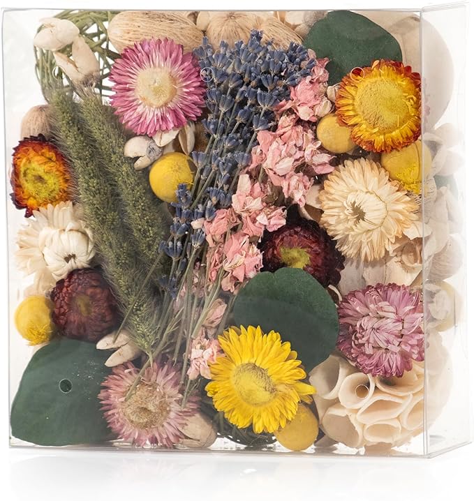 ANDALUCA Maison Box Dried Flowers Fragrance Potpourri Decorative Vase & Bowl Filler Home Décor (Floral Strawflowers)