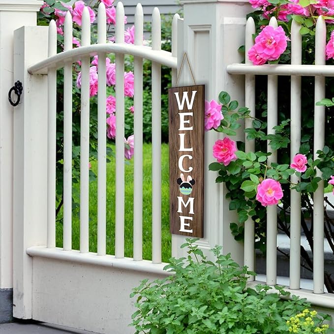 15.7'' Cute Mouse Seasonal Interchangeable Home Sign for Front Porch,18pcs Interchangeable Hanging Vertical Welcome Door Sign for Farmhouse/Wall/Porch Decor and Housewarming Gift