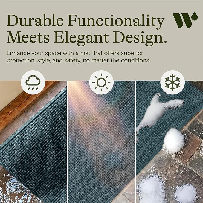 WaterHog Squares Front Door Mat Indoor Outdoor Entrance, Absorbent All-Weather Doormat with Non-Slip Rubber Backing, Dirt & Moisture Trapper, Low Profile, Easy Clean, Made in USA, 23"x35.5" Bluestone