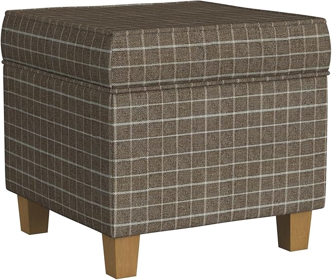 Homepop Home Decor Classic Square Storage Ottoman with Lift Off Lid | Ottoman with Storage for Living Room & Bedroom, Brown Window Pane Fabric