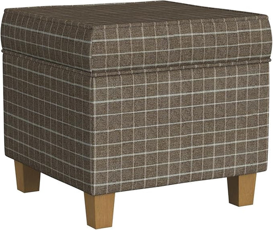 Homepop Home Decor Classic Square Storage Ottoman with Lift Off Lid | Ottoman with Storage for Living Room & Bedroom, Brown Window Pane Fabric