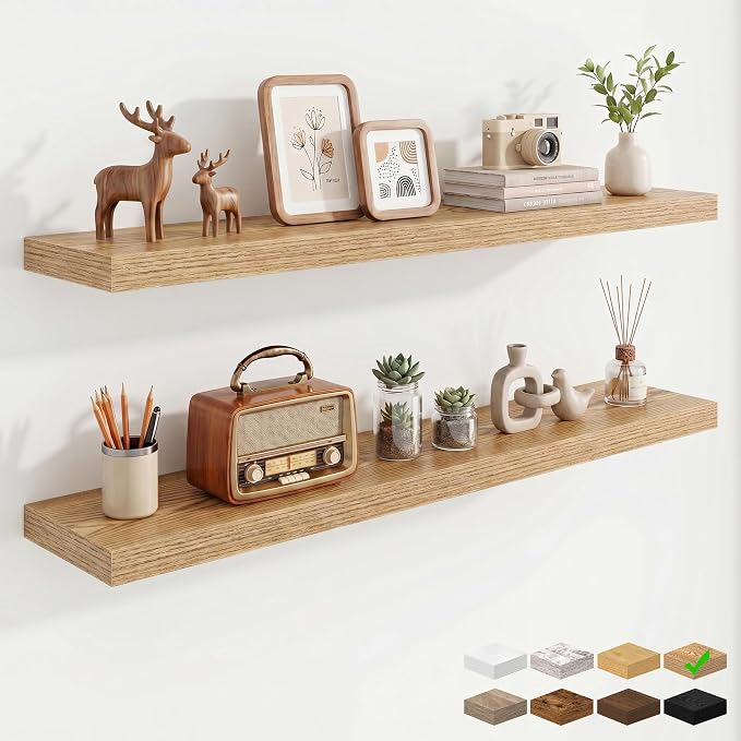 Marsmiles 48in Floating Shelves for Wall, 48" W x 9.25" D x 1.25" H, 2 Pack Long Wall Mounted Engineered Wood Shelves with Invisible Brackets for Living Room, Bedroom, Bathroom, Kitchen, Cedar