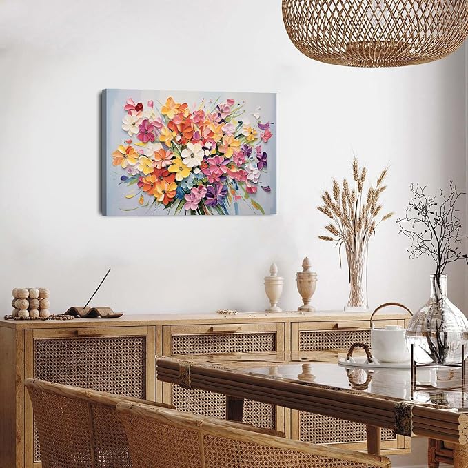Abstract Floral Wall Art Bathroom Wall Decor Colorful Pink Orange Flower Prints Daisy Wildflower Painting Bedroom Watercolor Natural Botanical Poster Artwork for Living Room Home Decorations 16x24"