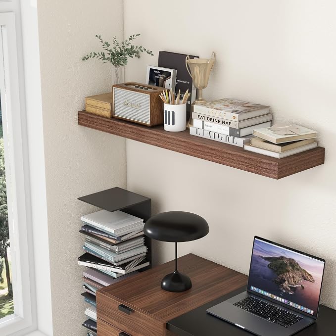 FLYJOE Deep Floating Shelves, 48 Inch Walnut Shelves Set of 1 | 12 Inch Deep Shelves for Wall, 48'' x 12'' Rustic Wood Shelves for Bathroom Living Room Laundry Room Kitchen