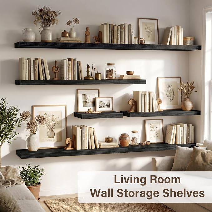 Acovy 10" Extra Deep Floating Shelves for Wall, 48" Long Wood Wall Shelves Set of 1 for Bathroom Bedroom Kitchen Living Room Laundry Room, Modern Floating Shelf for Home Decor