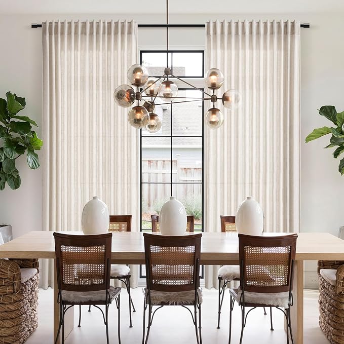Nanspring Beige Linen Curtains 84 Inches Long for Bedroom Back Tab Light Filtering Privacy Sheer Linen Curtains Modern Farmhouse Coastal Decor Cotton Textured Gauze Curtain 2 Panel Set 70x84