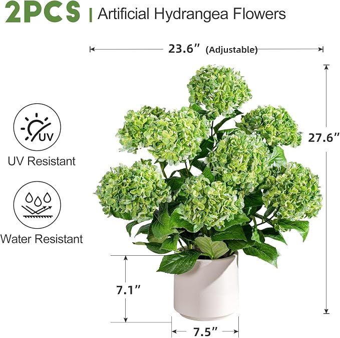 2 Pack Fake Flowers Trees UV Resistant Artificial Hydrangea Plants Indoor Outdoor Realistic Floor Plants Large Faux Plastic plantas in Pot for Home Porch Garden Office Porch Patio Front Bonsai Decor