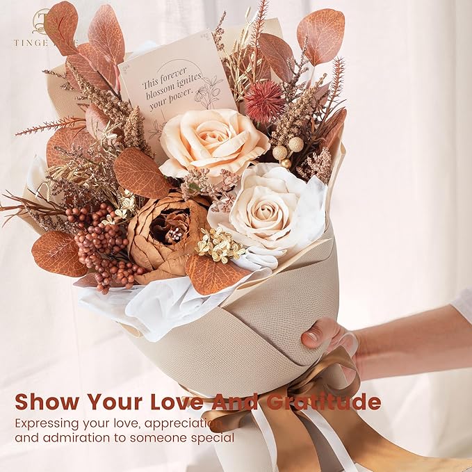 TINGE TIME Brown Preserved Flowers Bouquet, Flowers for Delivery, Eternal Roses Bouquet for Wedding, Table Centerpieces, Valentines, Mothers Day, Birthday Gifts, Anniversary