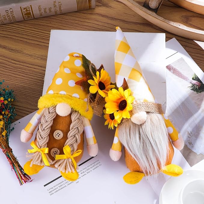 Eimilaly Sunflower Spring Gnomes Decorations for Home, Tomte Gnomes Decor Set for Holiday Ornaments or Other Theme Party Gnome Decor - 2PCS
