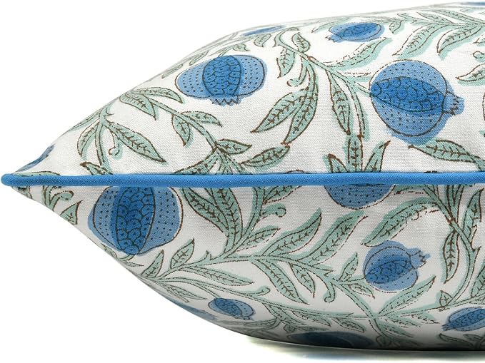 Ridhi Block Print Queen Blue Pillow Cover 16" x 16" (Pack of 2) Decorative Couch Pillows for Living Room, Chic Boho Cute Outdoor Pillows Covers Gifts for Spring, Easter and Valentine