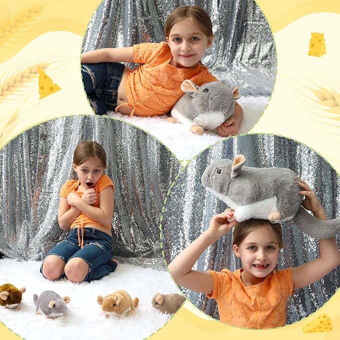 MorisMos 5Pcs Mouse Stuffed Animals, 19inch Mom Rat with 4 Babies Halloween Stuffed Mice Plush Gifts Kids, Boys, Girls