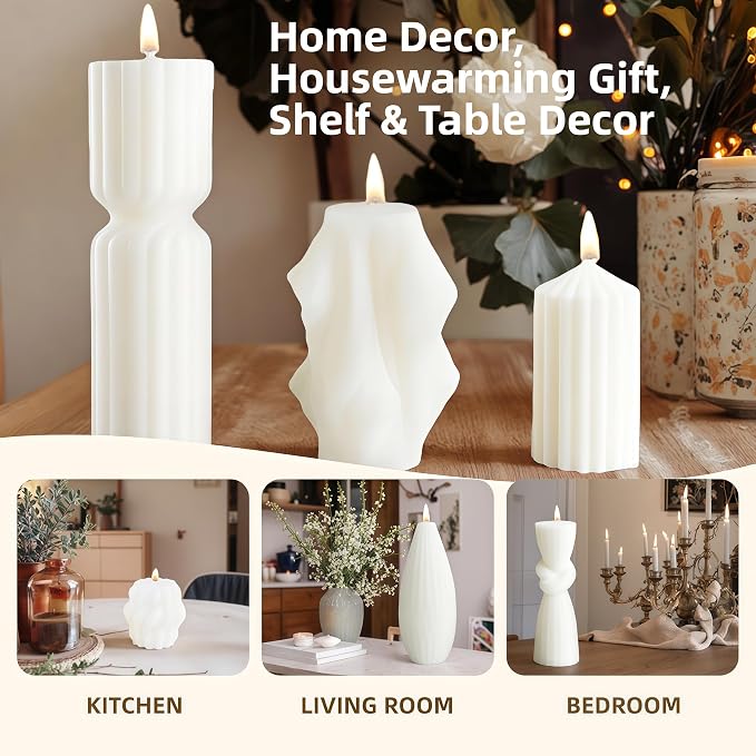 Pillar Candles Modern Aesthetic Ribbed Decorative Candle Set Cute Soy Wax Scented Ribbed Decor for Home (Style2)