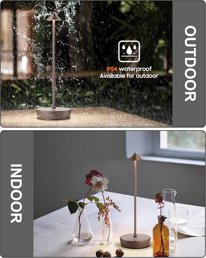 Cordless Table Lamps Rechargeable, 6000mAh Battery Operated LED Desk Lamp Outdoor Waterproof Portable Touch Dimmable Table Night Light for Patio Restaurant Dining Home Rust
