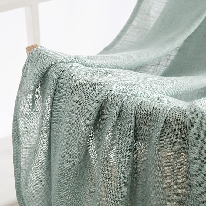 MIULEE Sea Green Linen Curtains 84 Inch Length for Bedroom Living Room, Soft Thick Linen Textured Window Drapes Semi Sheer Light Filtering Back Tab Rod Pocket Burlap Look, 2 Panels, 37x84 Inches