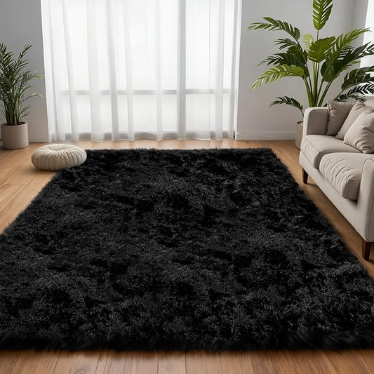 5x7 Area Rug for Living Room, Ultra Soft Fluffy Shag Rugs for Bedroom, Non-Slip Large Fuzzy Plush Rug Indoor Floor Carpet for Nursery Kids Office Dorm Modern Decor, Black