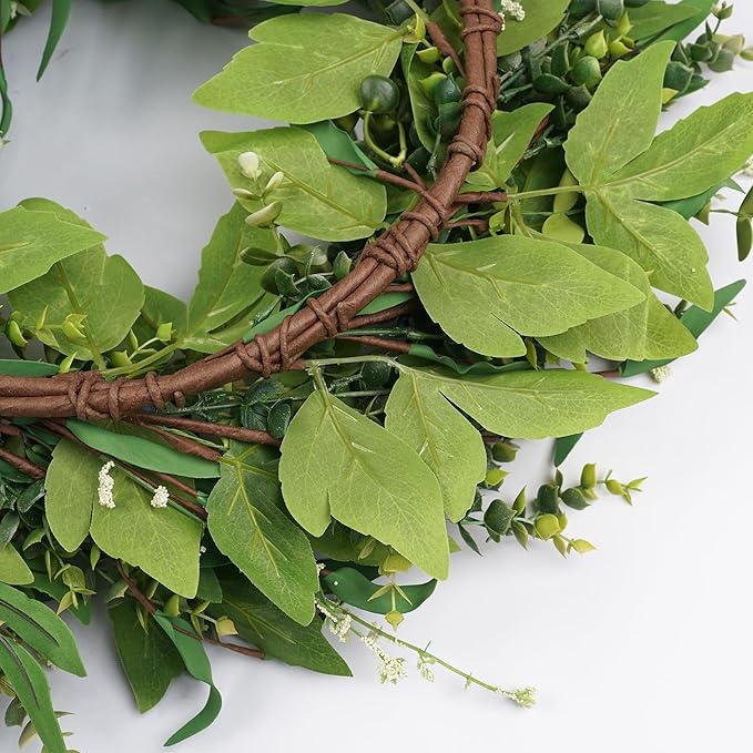 HomeKaren Wreaths for Front Door 26", Door Spring Wreath with Eucalyptus Olive Boxwood Leaves, Greenery Wreath Door Decoration for Spring Summer All Season Home and Outdoor