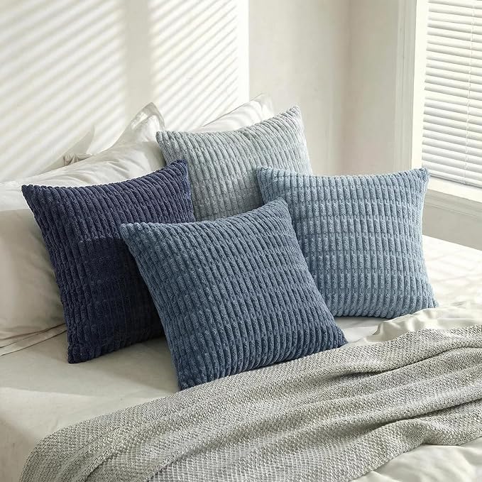 Fancy Homi 4 Packs Decorative Throw Pillow Covers for Living Room Couch Bed, Modern Farmhouse Boho Home Décor Accent Cushion Case, 20" x 20" (Pack of 4), Blue Series